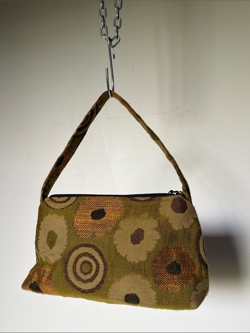 Dana Herbert Mini Shoulder Bag Olive Floral Tapestry Handmade in Portland, OR